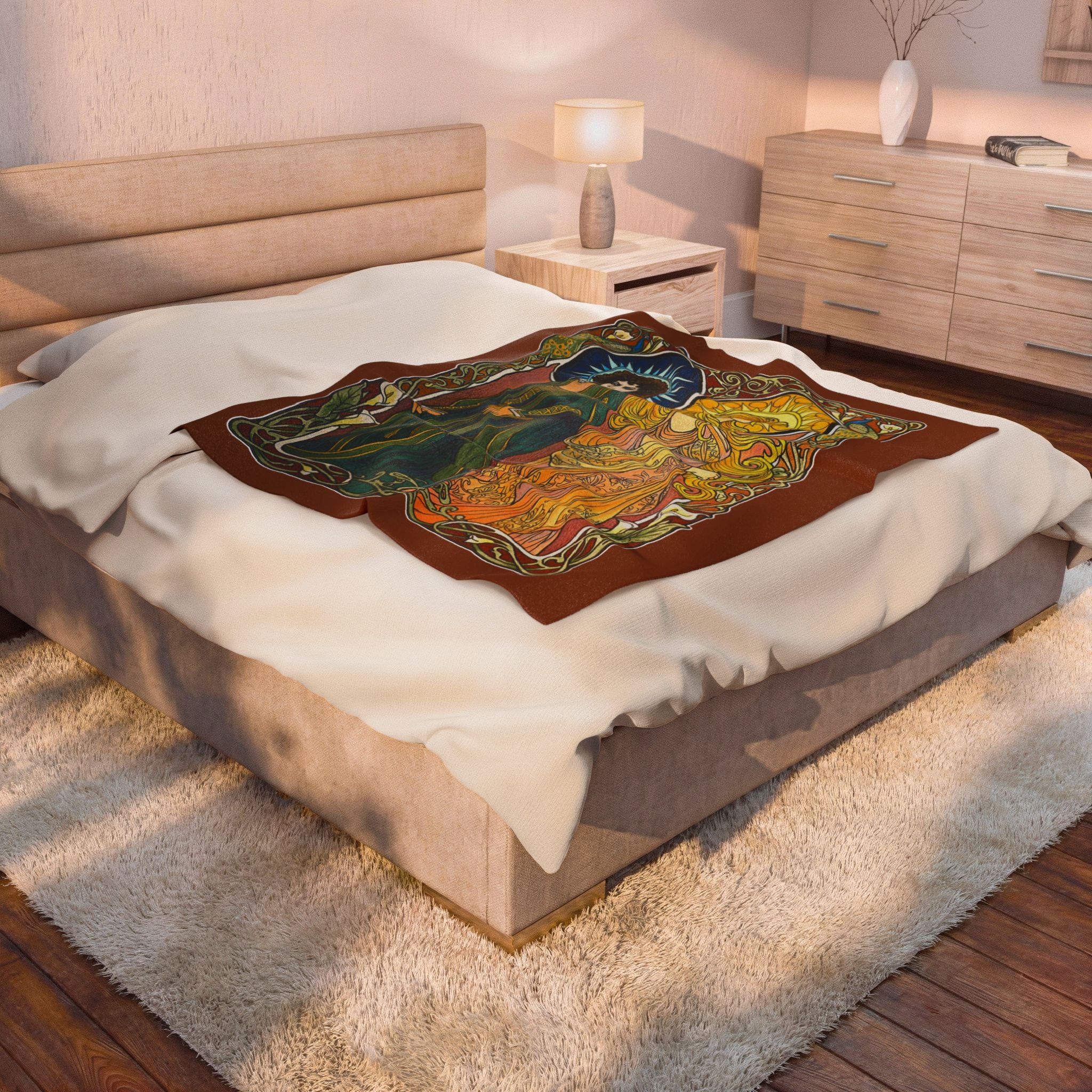 Art Nouveau Sun and Moon Saints Velveteen Throw Blanket