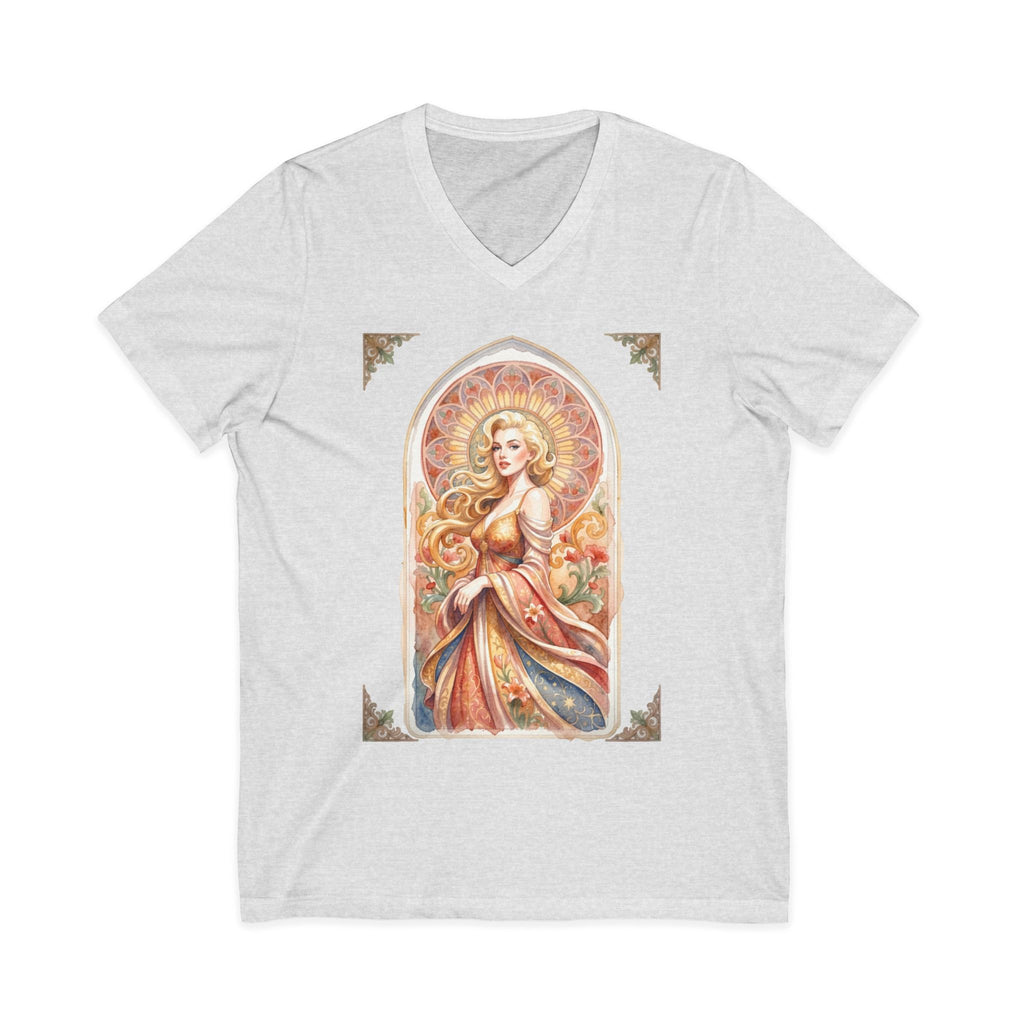 Goddess Art V-Neck Tee — Vintage Sunflower Maiden Illustration