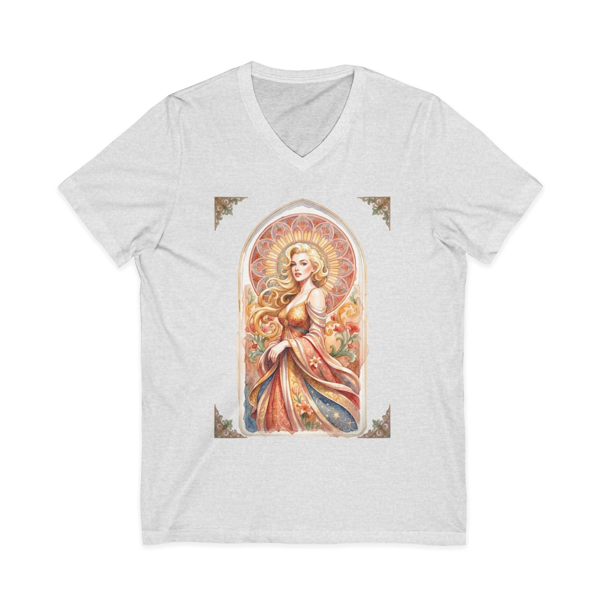 Goddess Art V-Neck Tee — Vintage Sunflower Maiden Illustration