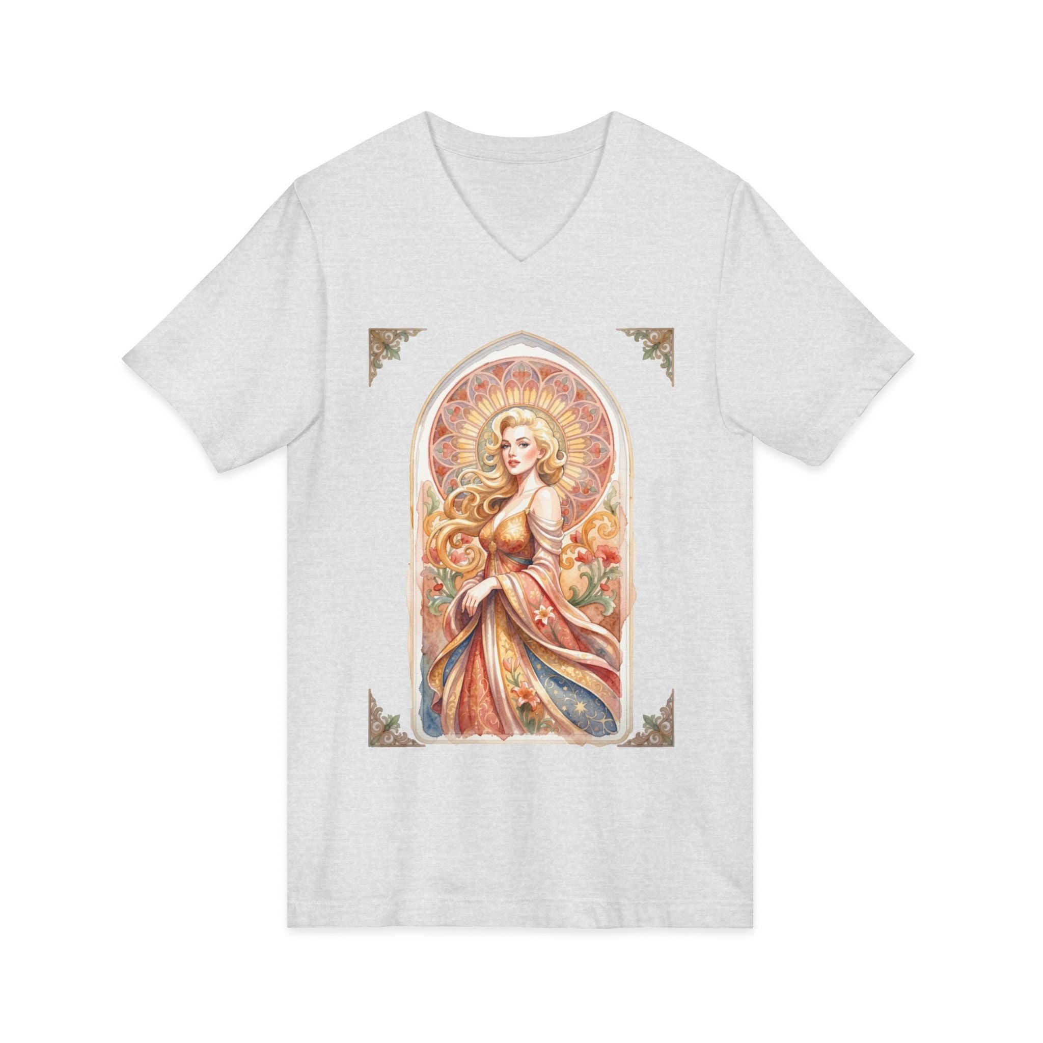 Goddess Art V-Neck Tee — Vintage Sunflower Maiden Illustration