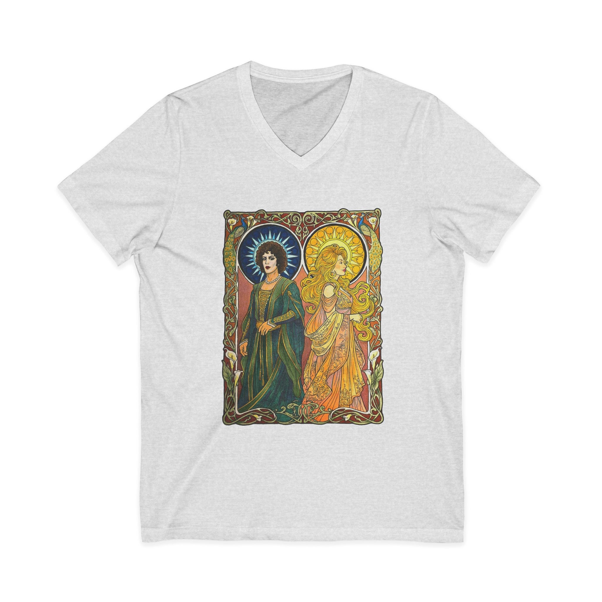 Art Nouveau Sun and Moon Saints V-Neck Tee