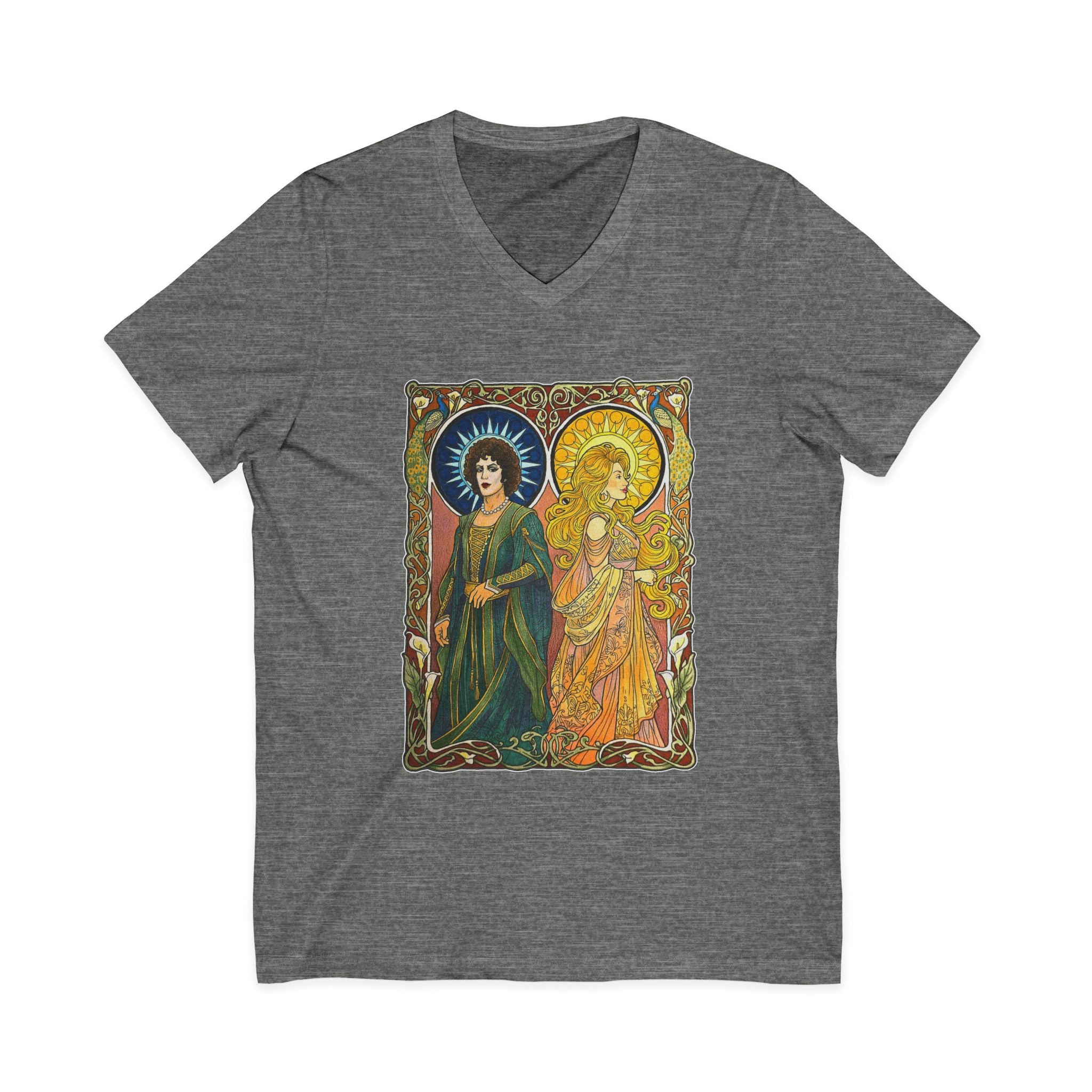 Art Nouveau Sun and Moon Saints V-Neck Tee