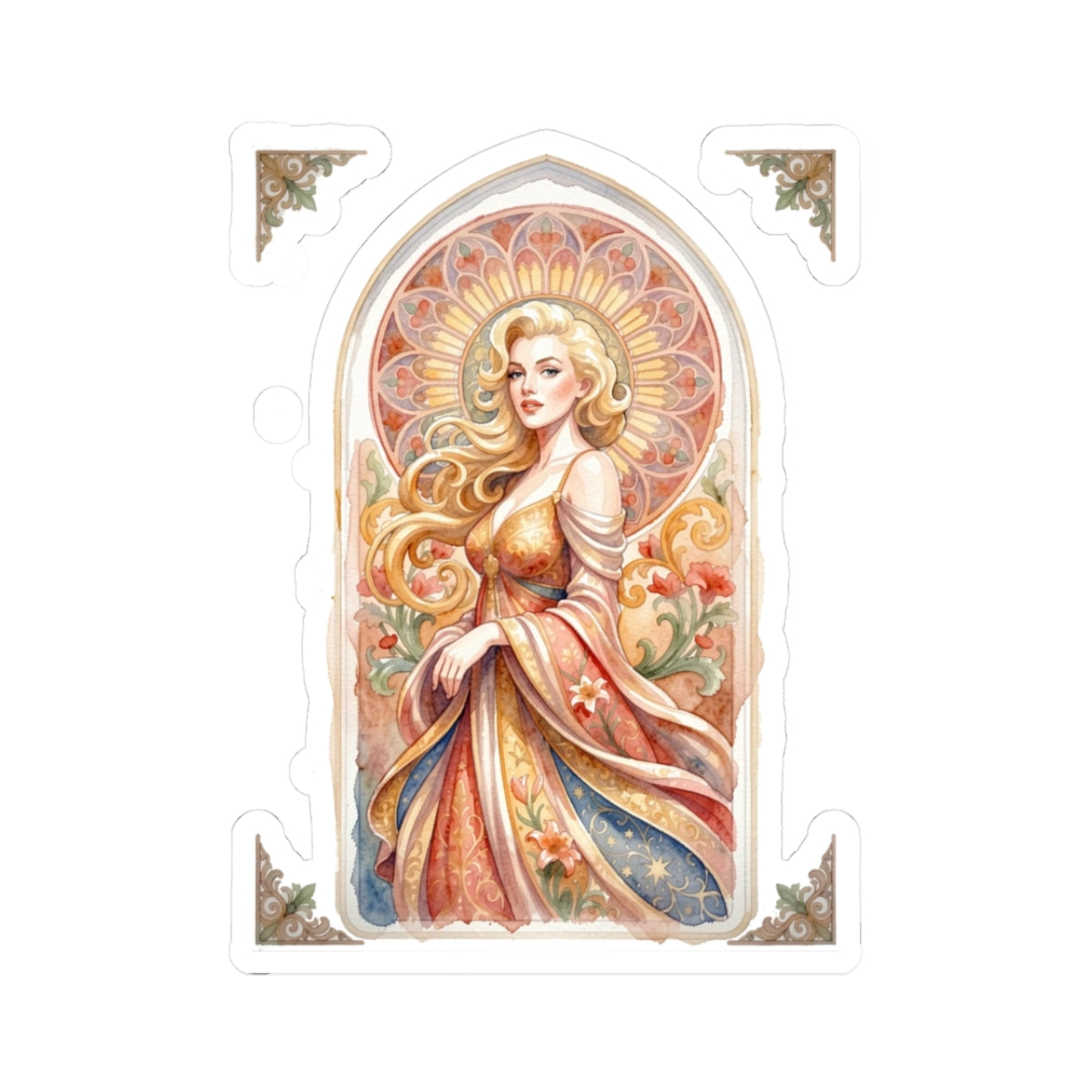 Art Nouveau Princess Kiss-Cut Sticker — Decorative Laptop & Journal Decal