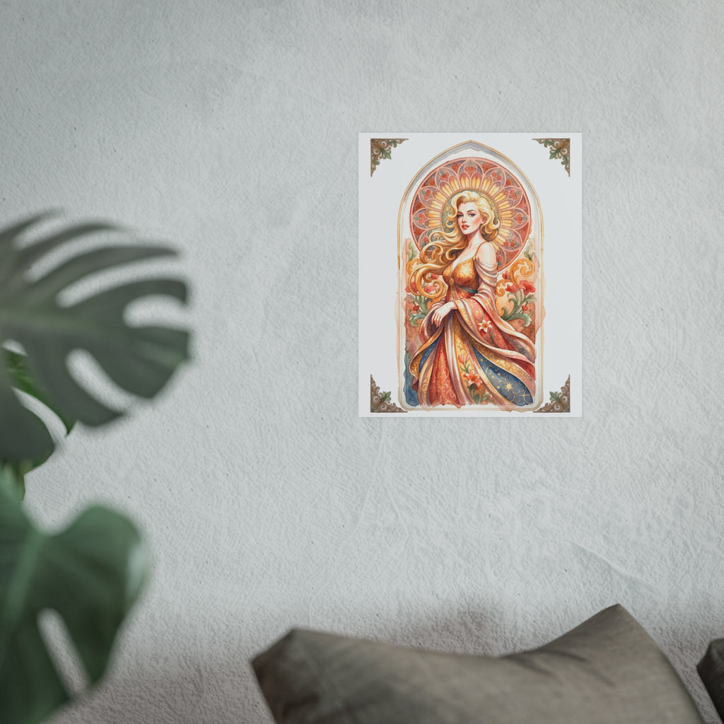 Art Nouveau Goddess Poster — Vintage Floral Satin/Matte Print