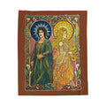 Art Nouveau Sun and Moon Saints Velveteen Throw Blanket