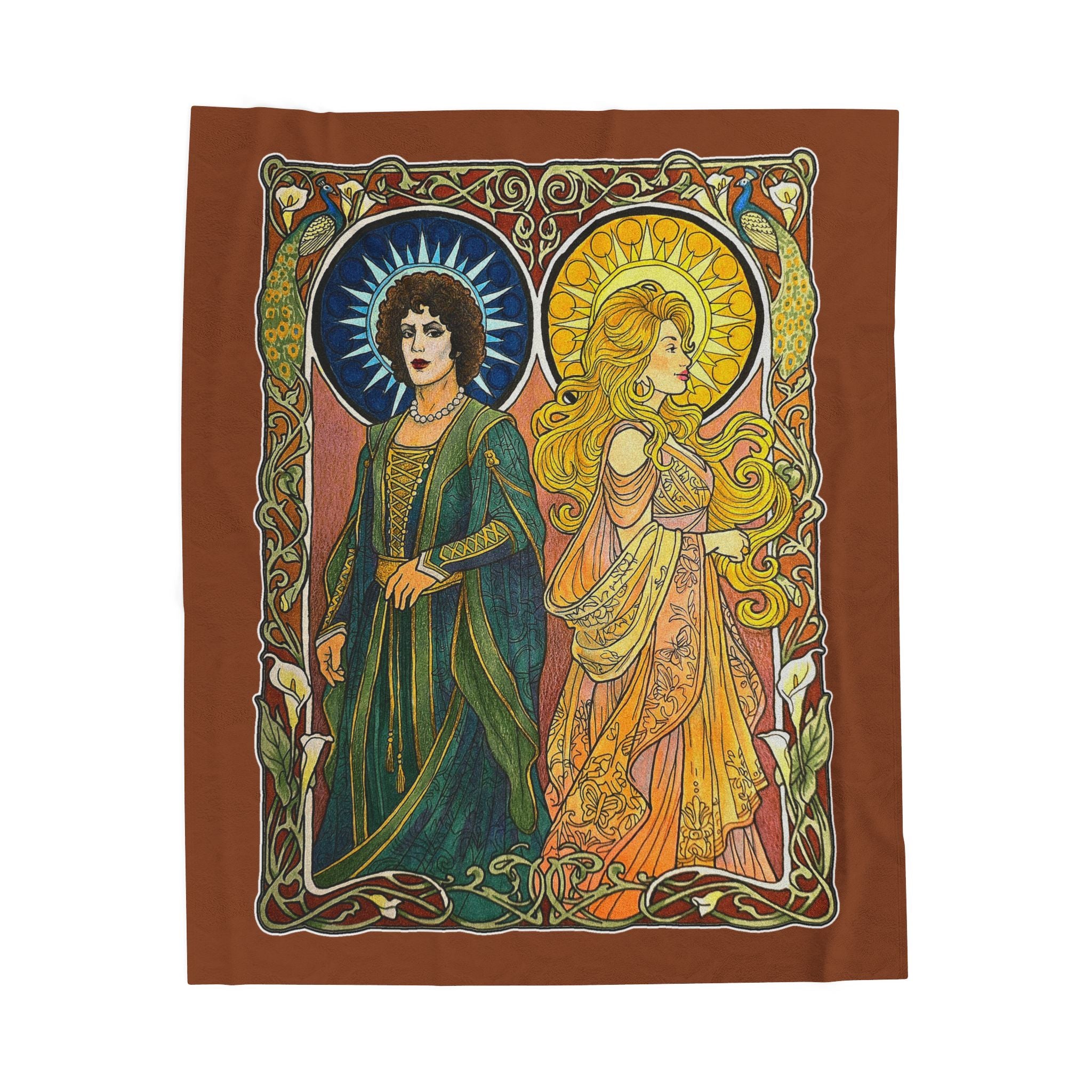 Art Nouveau Sun and Moon Saints Velveteen Throw Blanket