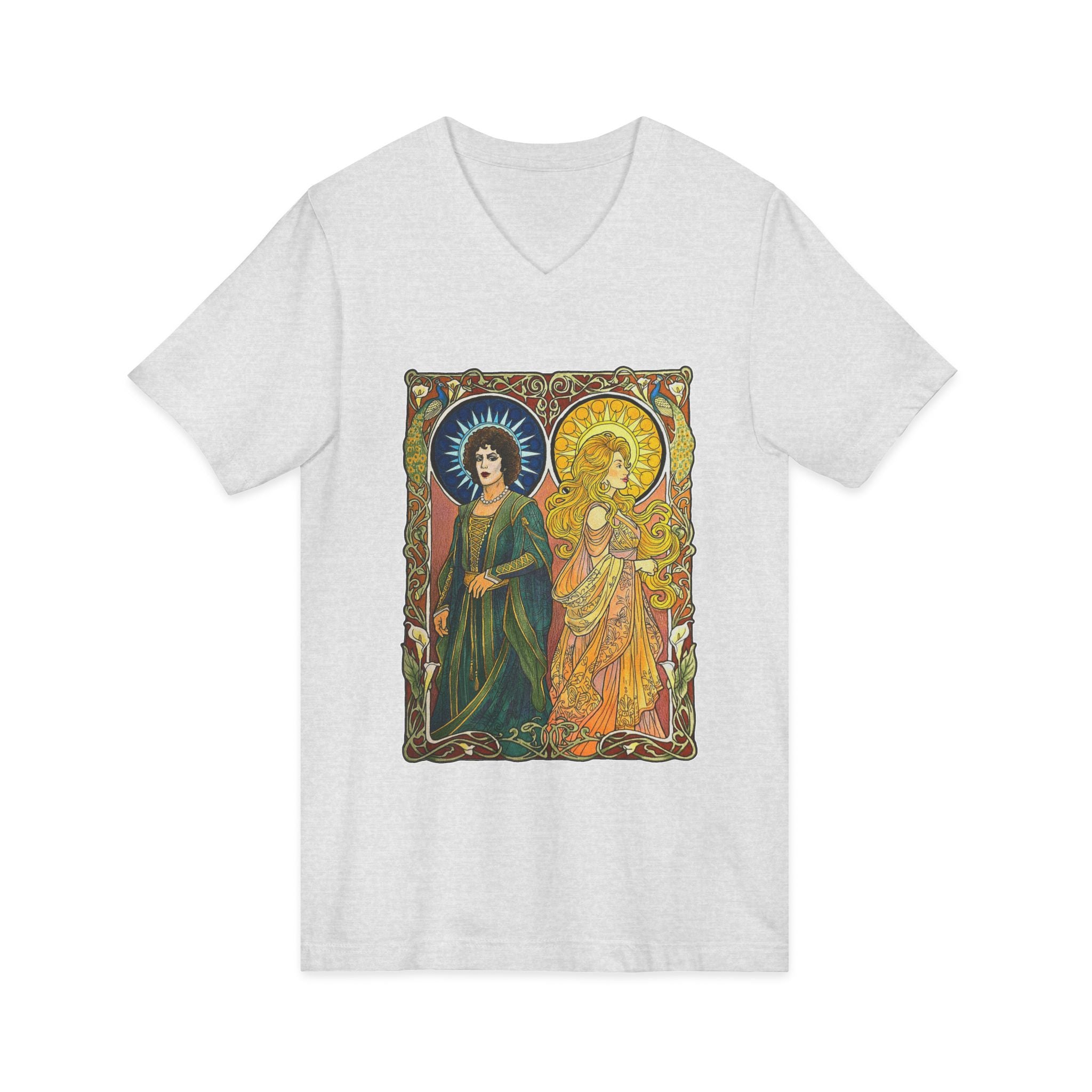 Art Nouveau Sun and Moon Saints V-Neck Tee
