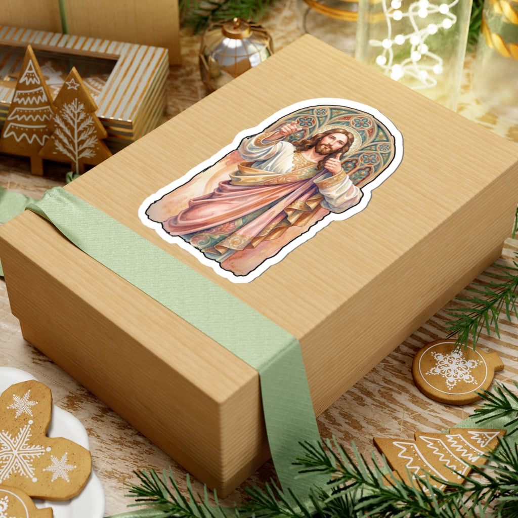 Jesus Christ Sacred Heart Sticker — Vintage Religious Kiss-Cut Decal for Bibles, Laptops & Prayer Journals