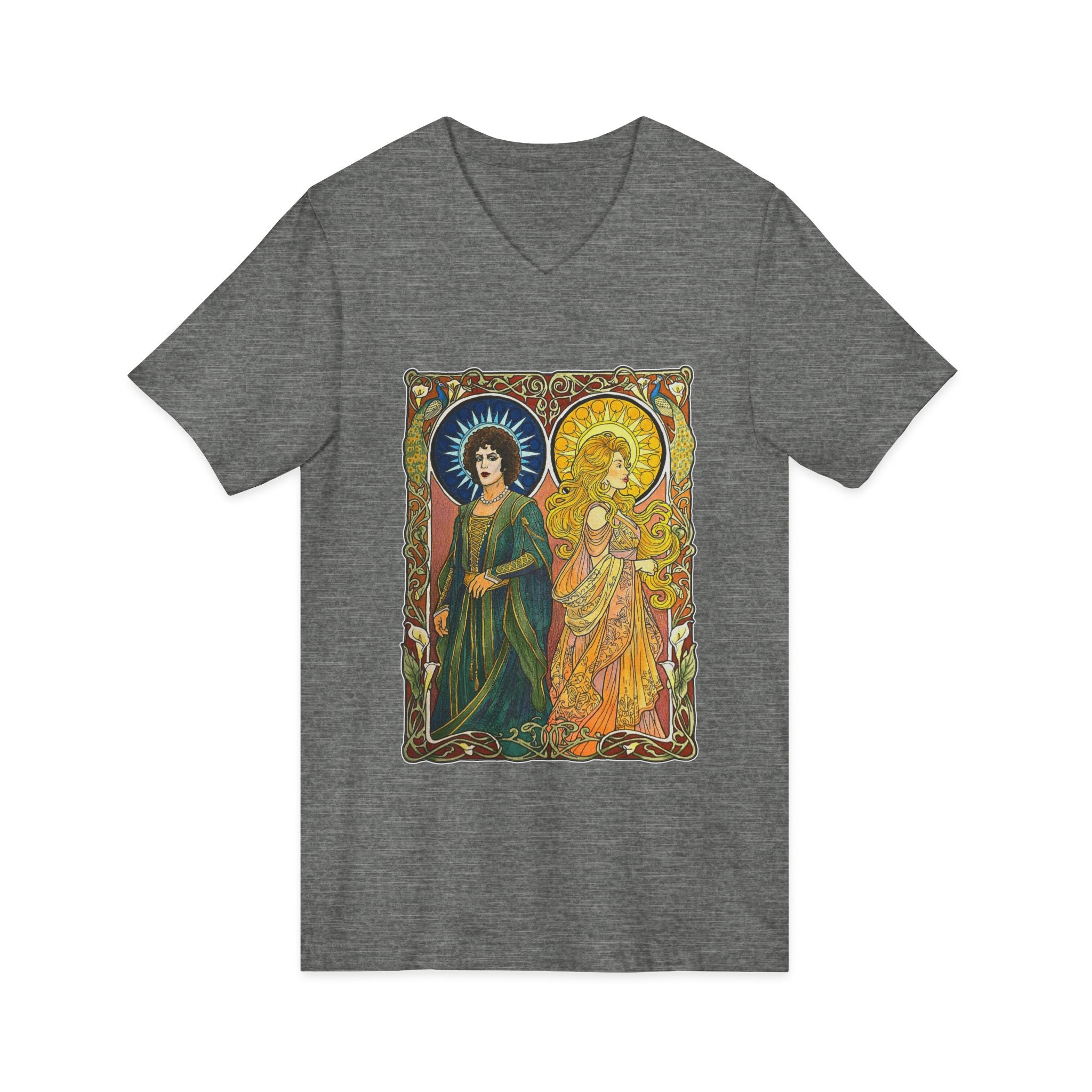 Art Nouveau Sun and Moon Saints V-Neck Tee