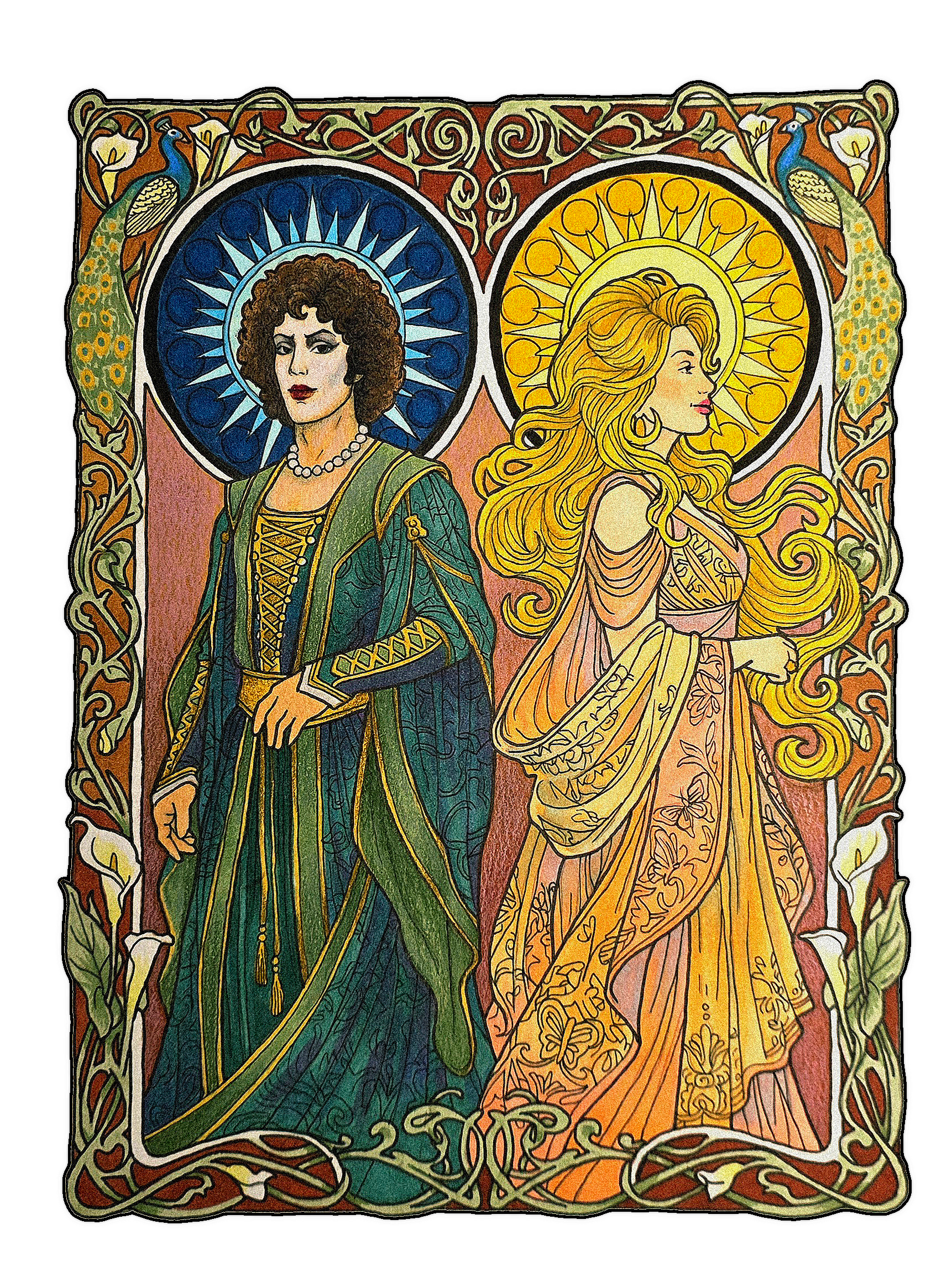 ORIGINAL Art Nouveau Sun and Mood - 9x12" Mixed Media on Watercolor Paper